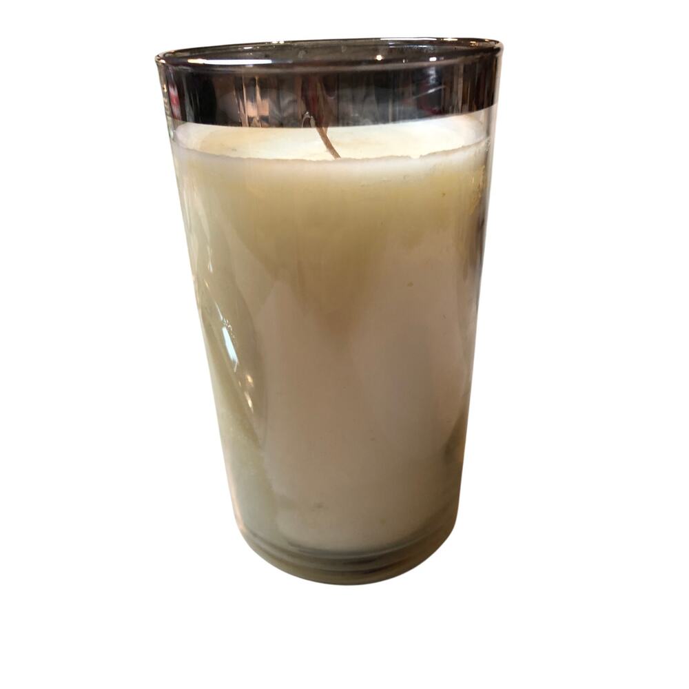 Village candle Christmas tree scent clear glass silver ring